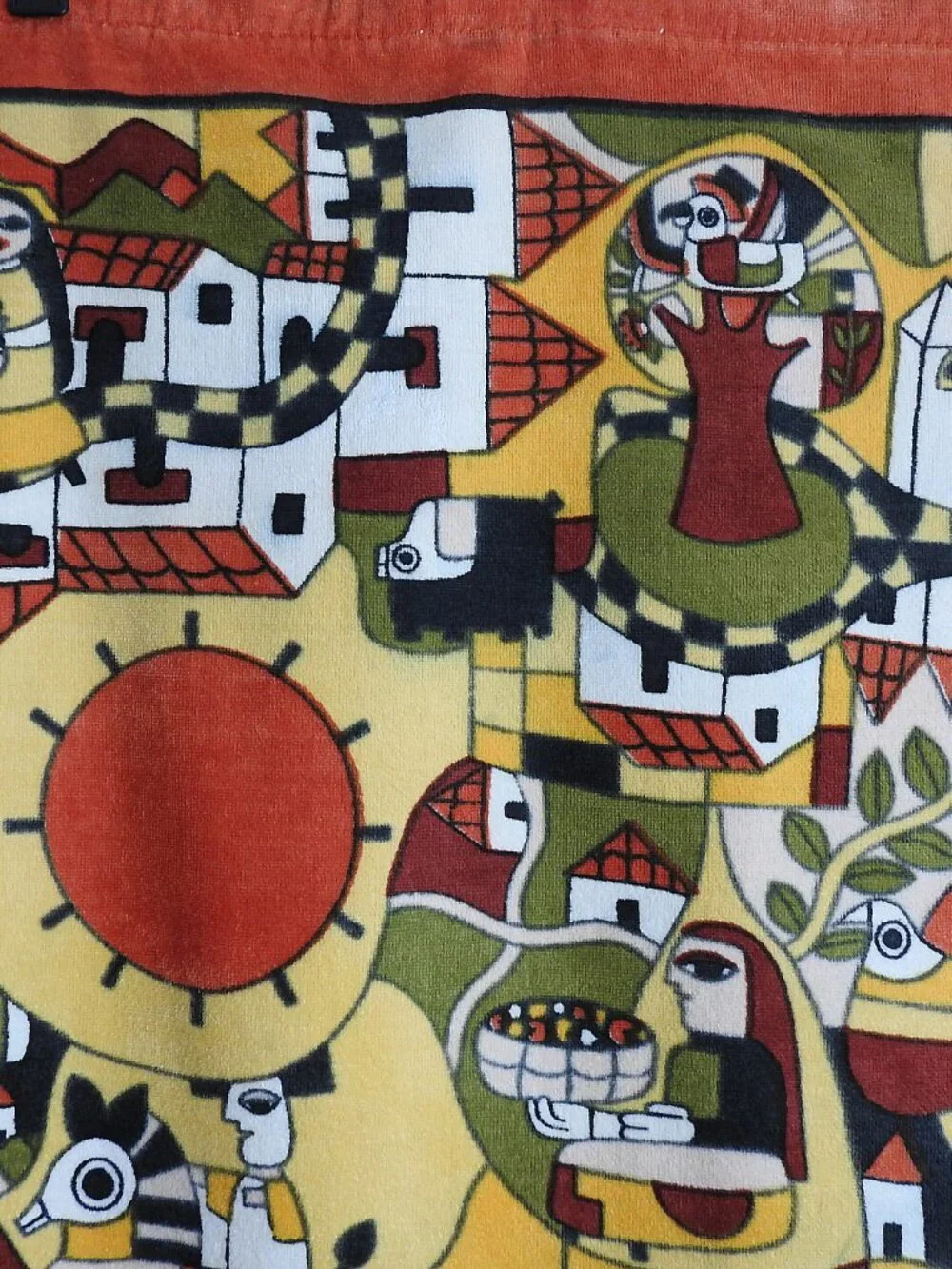 1970s Hilasal La Palma El Salvador Folk Art Beach Towel 35x68